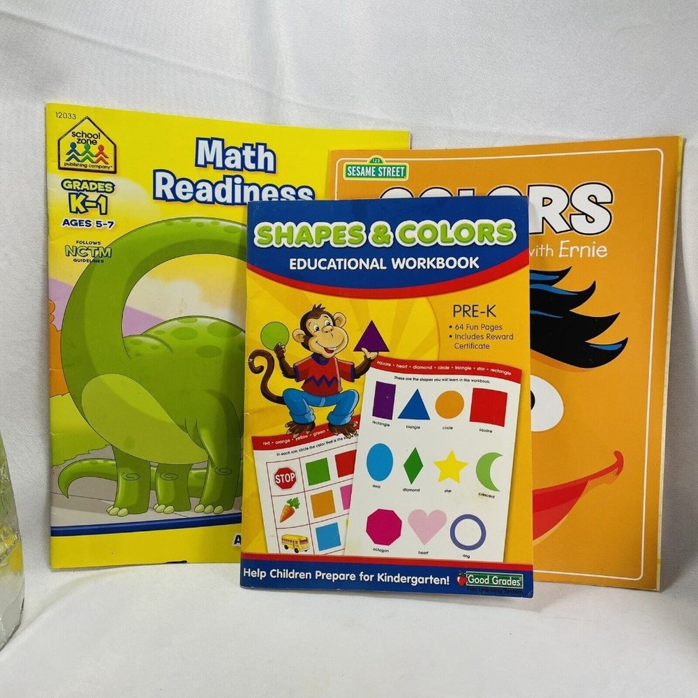 Pre-1st Grade Learning Books Shapes Colors Math Children Eduction Ready